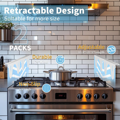 Stainless Steel Stove Gap Cover (2 Pack, Black), Stove Gap Filler for Kitchen, Range Trim Kit, Heat Resistant with Easy Clean, Adjustable Length 13.8” to 27.5”