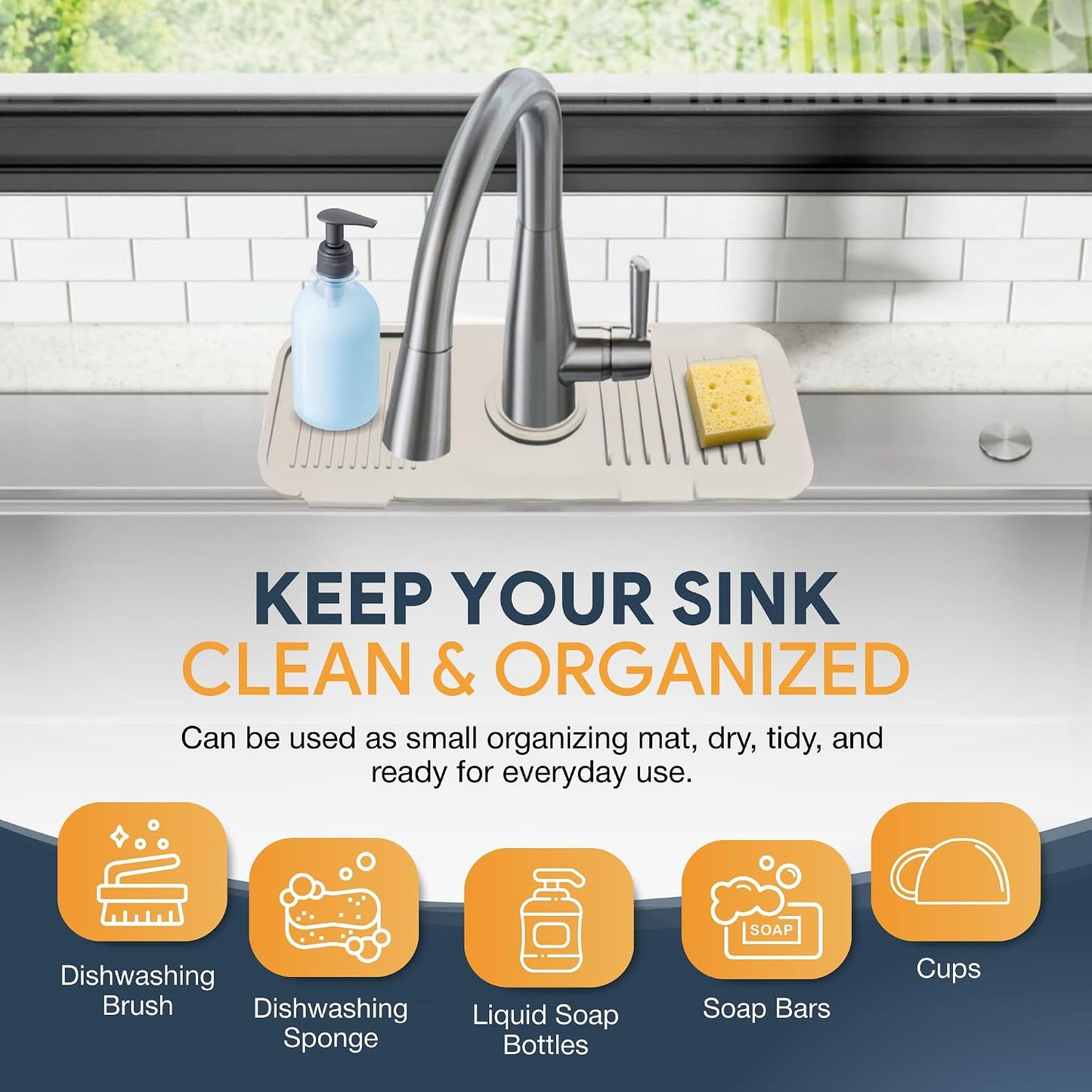 14.6” Silicone Faucet Mat For Kitchen Sink, Kitchen Sink Splash Guard Behind Faucet, Kitchen Faucet Mat For Kitchen Sink, Kitchen Sink Faucet Mat Splash Guard and Sink Water Splash Guard (Gray)