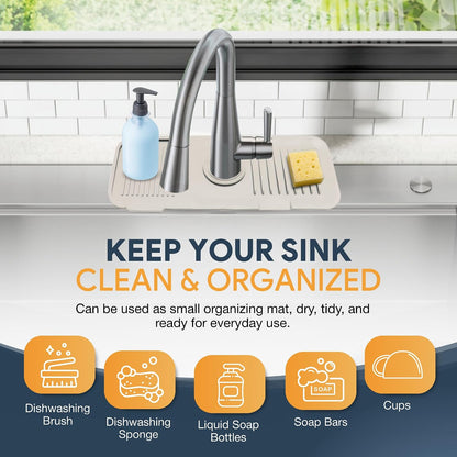 14.6” Silicone Faucet Mat For Kitchen Sink, Kitchen Sink Splash Guard Behind Faucet, Kitchen Faucet Mat For Kitchen Sink, Kitchen Sink Faucet Mat Splash Guard and Sink Water Splash Guard (Gray)