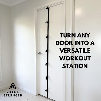 Arena Strength Multi Loop Door Anchor Strap - Heavy Duty Resistance Band Attachment with 9 Adjustable Anchor Points, Easy Installation & Exercise Guide for Full Body | Fits Doors Up to 9 Ft, Black