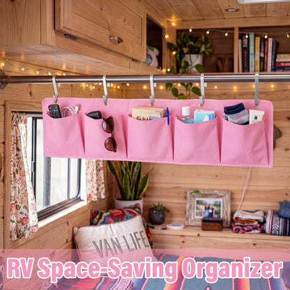 Rv Bedside Storage Organizer, 5 Pocket Camper Van Bed Caddy Bag, Grey