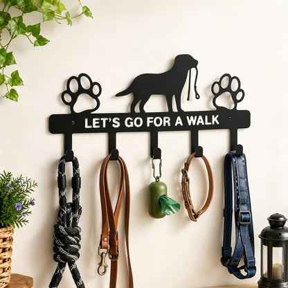 5-Hooks Dog Leash Holder for Wall, Metal Key Holder Leash Hooks,Pet Leash and Key Organizer, Screw Mounted Rack for Leashes Keys Collars, Entryway Garage Mudroom(10.6" × 4.9" × 0.8")