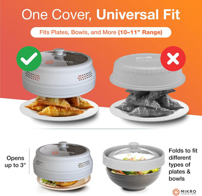 Glass & Silicone Microwave Splatter Cover – Tall and Collapsible Design that fits 6-10.5in Plates and Bowls - Space Saving, BPA Free & Dishwasher Safe (1, Black, large)