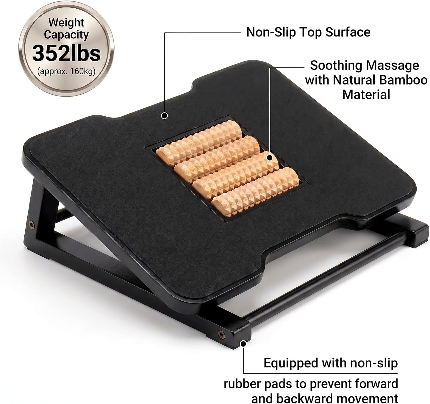Bamboo Under Desk Foot Rest Foot Stool Rocking Footrest (Nature Semicircle) | Ergonomic Wooden Foot Stool with Non-Slip Surface
