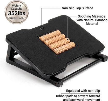 Bamboo Under Desk Foot Rest Foot Stool Rocking Footrest (Nature Semicircle) | Ergonomic Wooden Foot Stool with Non-Slip Surface
