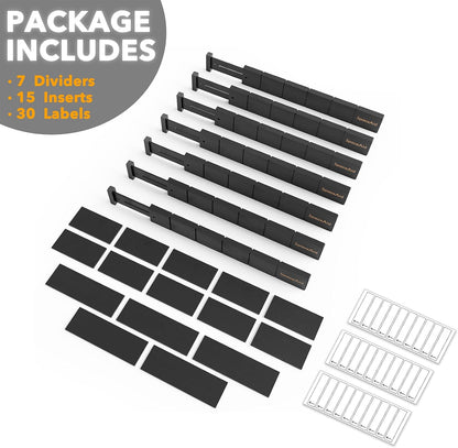 SpaceAid Bamboo Drawer Dividers with Inserts and Labels, Kitchen Adjustable Drawer Organizers, Expandable Organization for Home, Office, Dressers, 4 Dividers with 9 Inserts (17"-22" Natural)
