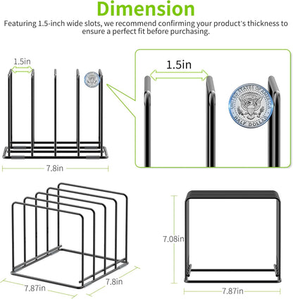 Kitchen Organizer Rack - 4-Slot Heavy-Duty Holder for Cutting Boards,Cookware – Rust-Resistant, Space-Saving Design with Non-Slip Feet for Countertop and Cabinet Storage (1 Pack)