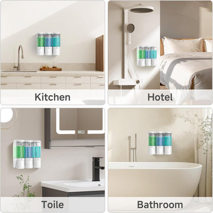 Shampoo and Conditioner Dispenser,GlintGath Shower Dispenser 3 Chamber No Drill Shampoo Dispenser for Shower Wall Mounted Shower Soap Dispenser for Bathroom Hotel,Large Capacity 3 * 500ML,White1