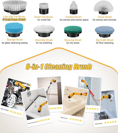 Qimedo Electric Spin Scrubber Q3, 6000mAh, Extra-Large Brush Head, 1200RPM | Floor Scrubber Machine with Long Handle, Cordless Cleaning Brush, 8 Brush Heads and Smart Display for Showers, Tubs and Tile