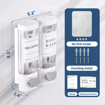 Cabo Deseado Shower Soap Dispenser Wall Mounted No Drill Shampoo Dispenser for Shower Wall Shampoo and Conditioner Dispenser Bathroom Hotel 3 * 350ml Gungray with Labels