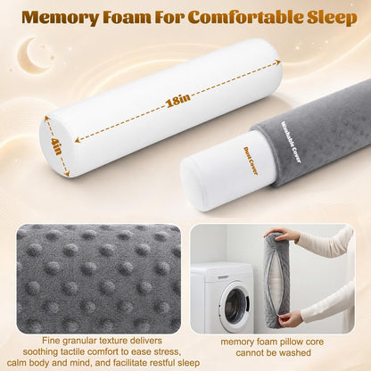 2 Pcs Cylindrical Cervical Neck Pillow for Pain Relief, Memory Foam 18" x 4" Round Pillow with Removable Washable Cover, Cylinder Bolster for Cervical Support, Sleeping, Travel, Home, Office