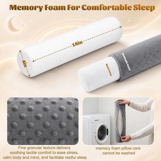 2 Pcs Cylindrical Cervical Neck Pillow for Pain Relief, Memory Foam 18" x 4" Round Pillow with Removable Washable Cover, Cylinder Bolster for Cervical Support, Sleeping, Travel, Home, Office