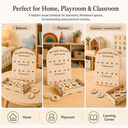 My Daily Routine Chart for Kids with Sliding Checklist – Wooden Visual Schedule Board for 3-5 Years Toddlers, Morning Afternoon Bedtime Activity Chore Chart for Independence Self Discipline