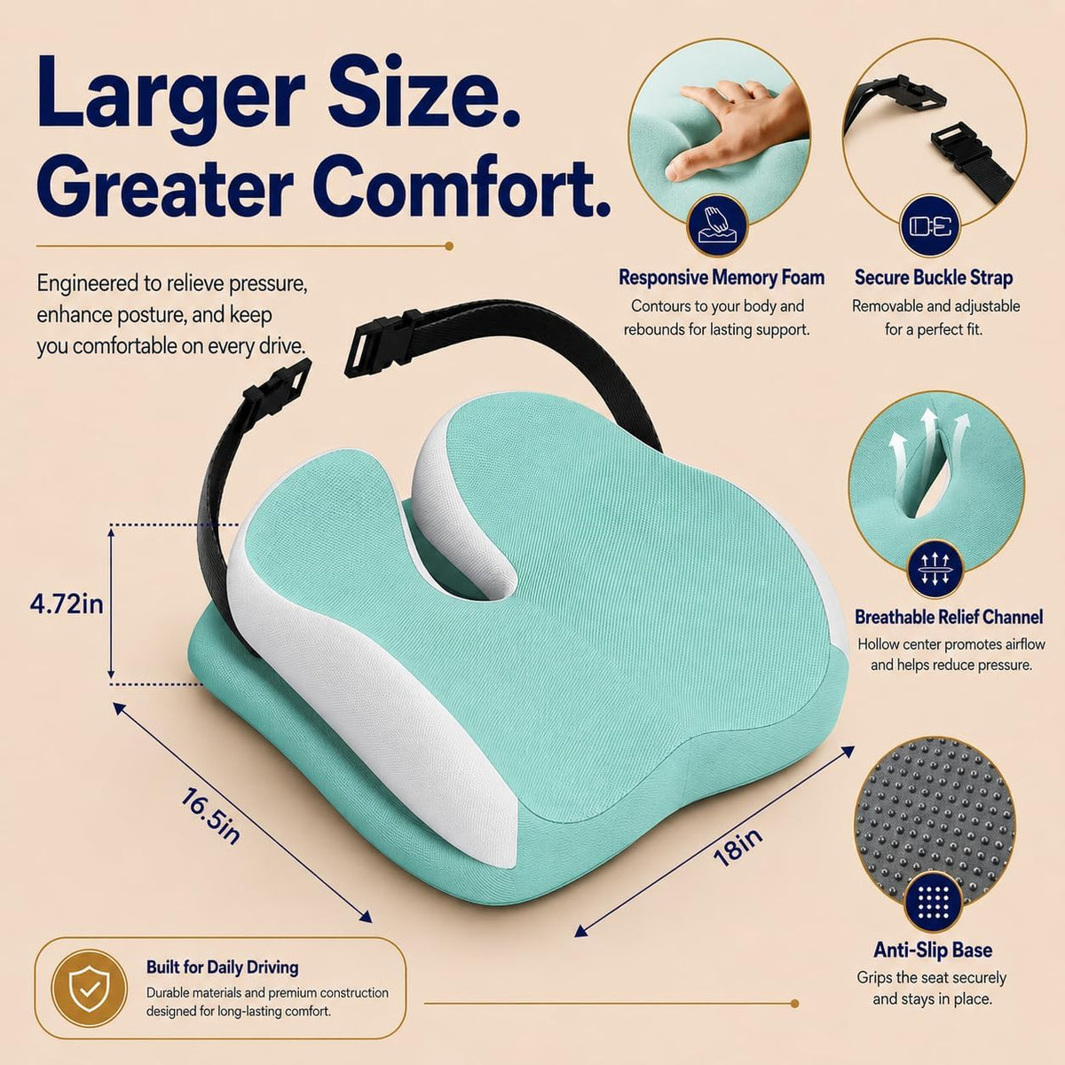 Memory Foam Ergonomic Seat Cushion for Office Chairs Pain Relief
