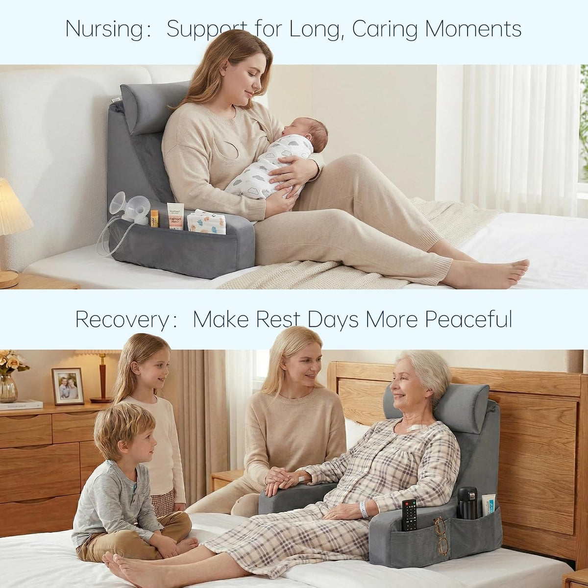 ENITYA 21" Reading Pillow for Bed with Firm Back Support & Big Pockets