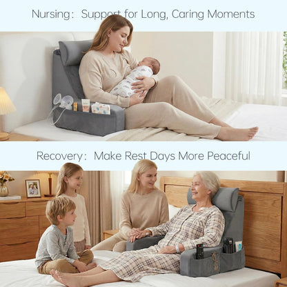 ENITYA 21" Reading Pillow for Bed with Firm Back Support & Big Pockets