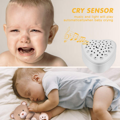 BEREST A13 White Noise Machine & Baby Sleep Soother with 15 Soothing Sounds & Projector Night Light Music Box, Cry Sensor, Rechargeable, Portable for Newborns, Toddlers, Attaches to Crib
