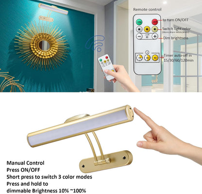 MIOBLUE Rechargeable Picture Lights with Remote,Full Metal Painting Light Display LED Battery Lamp with 3 Lighting Modes, Dimmable Dartboard Light with Timer for Frame Portrait Art