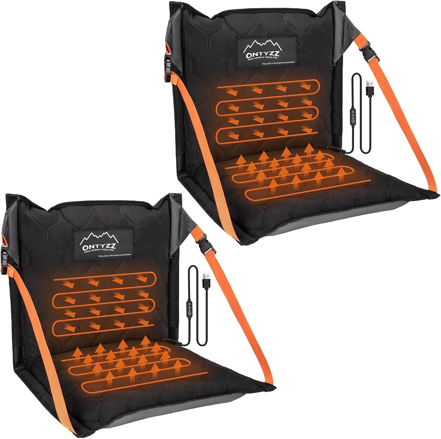 Stadium Seats with Back Support Inflatable Portable Folding Seat | Waterproof Cushion with Backrest for Sports Events Stadium and Camping, Black Heated Version