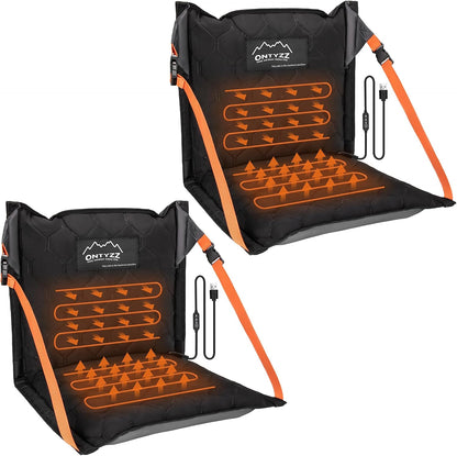 Stadium Seats with Back Support Inflatable Portable Folding Seat | Waterproof Cushion with Backrest for Sports Events Stadium and Camping, Black Heated Version