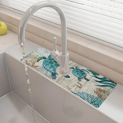 24" X 5.5" Kitchen Sink Splash Guard Faucet Mat Mandala Super Absorbent Fast Drying Faucet Guard & Draining Mat Sink Splash Guard Behind Faucet for Kitchen, Bathroom