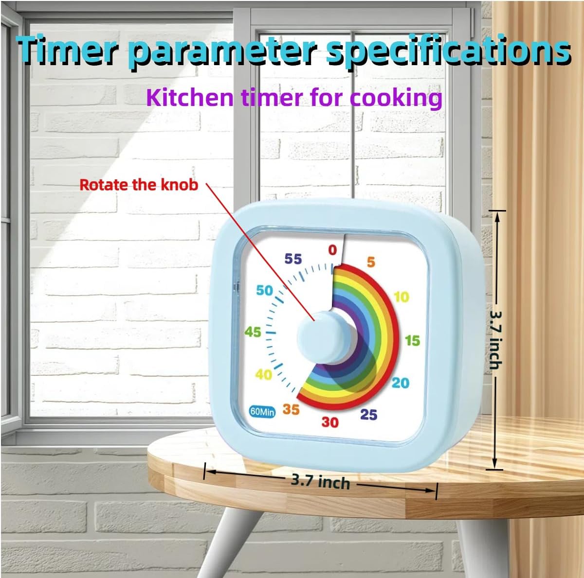 Kids Visual Timer Cute Rainbow - 60 Minute Countdown Timer Time Management for Kids and Adults, Timer for Cooking Classroom Meeting (Blue)