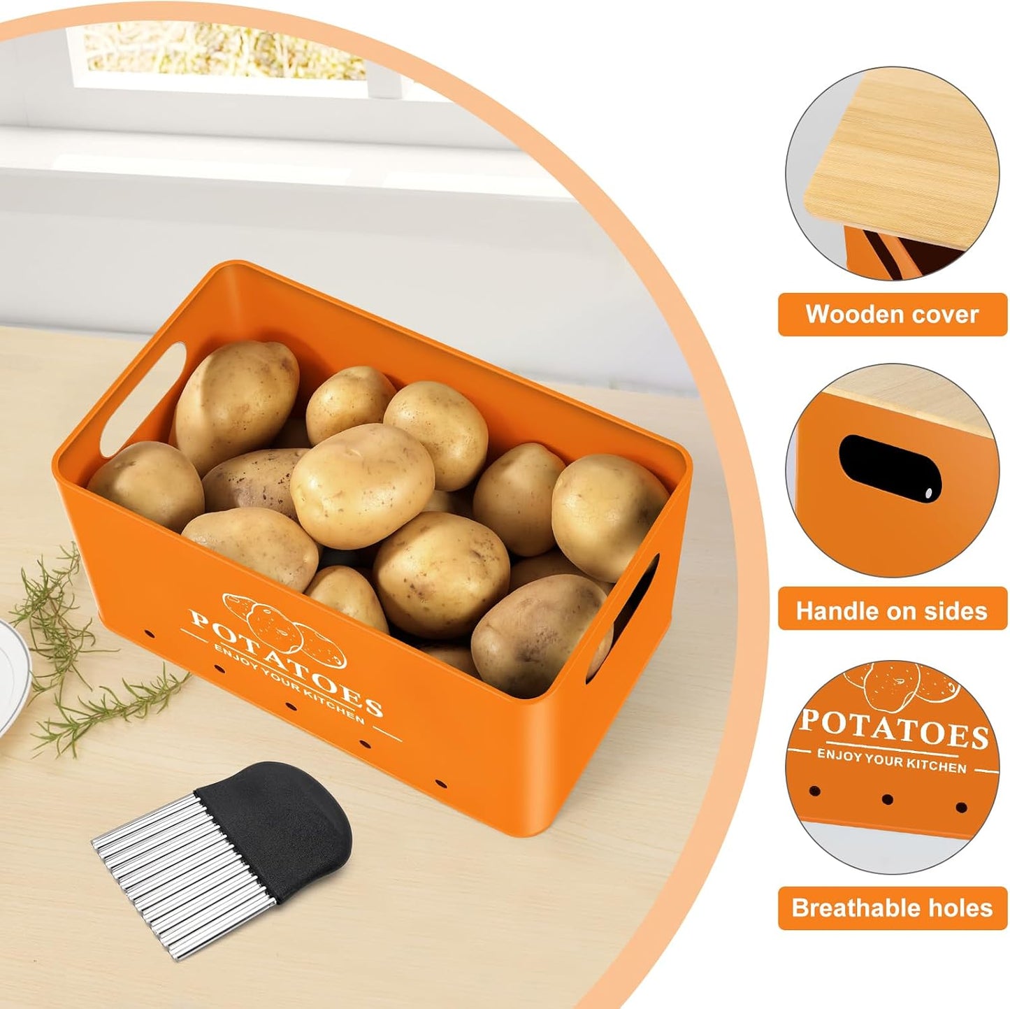 Kitchen Vegetable Storage Set of 3, Metal Onion Garlic Potato Storage Set, Kitchen Canisters Vegetable Keeper Containers with Aerating Holes and Bamboo Lid,Black