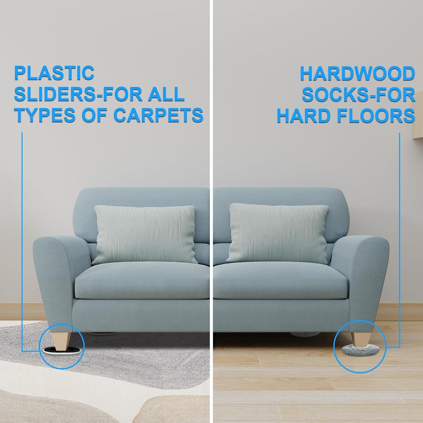 New Upgrade Furniture Sliders: Multi-Surface 3-in-1 Furniture Movers Slider | Heavy Moving Pads with 8PCS 4.3" Carpet Sliders + 4PCS Hard Floor Socks + 1 Lifter - Protect Floor and Easily Move Furniture