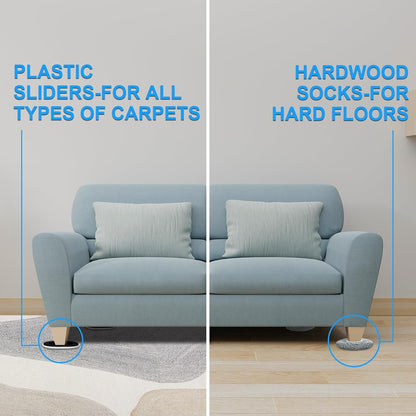 New Upgrade Furniture Sliders: Multi-Surface 3-in-1 Furniture Movers Slider | Heavy Moving Pads with 8PCS 4.3" Carpet Sliders + 4PCS Hard Floor Socks + 1 Lifter - Protect Floor and Easily Move Furniture