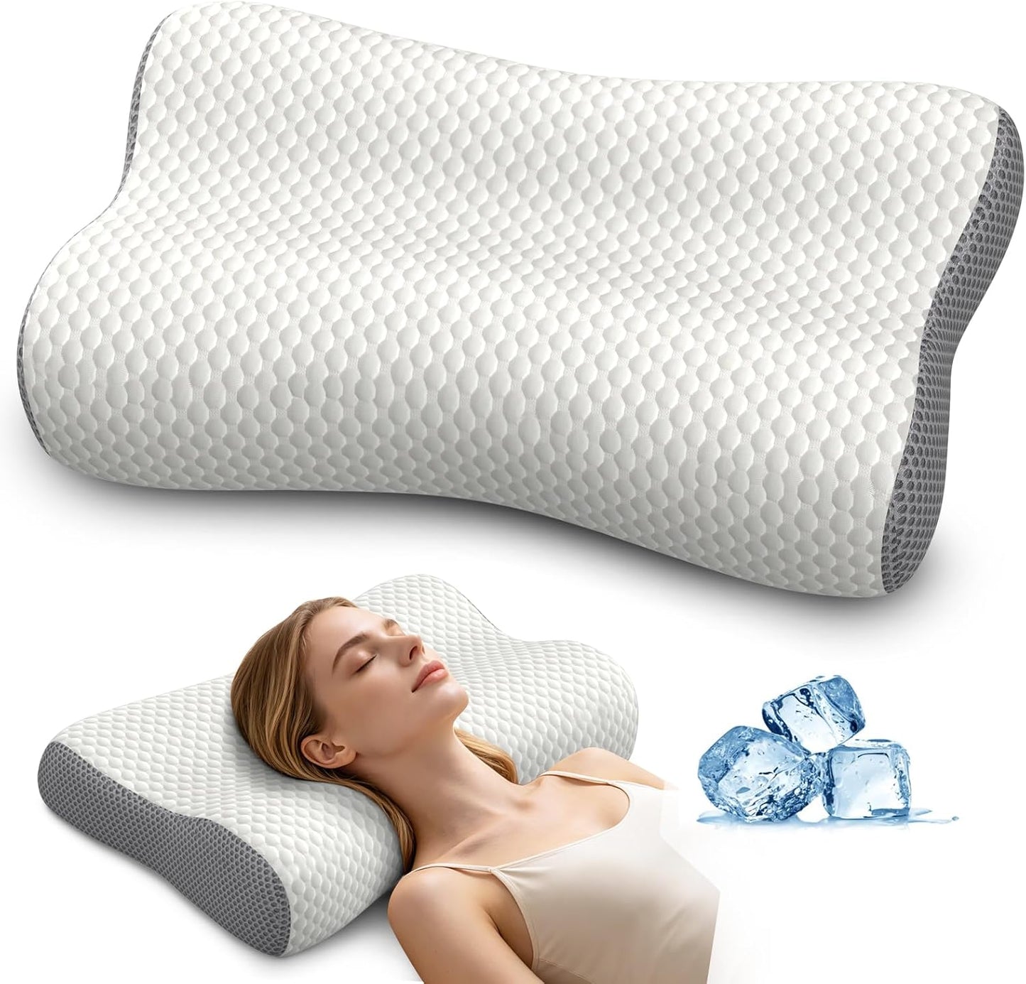 Polovo Cervical Neck Pillow for Pain Relief - Ergonomic Side Sleeper Pillow for Deep Sleep, Contour Memory Foam Pillows for Sleeping Bed Pillow for Side Back Stomach Sleepers(Grey)
