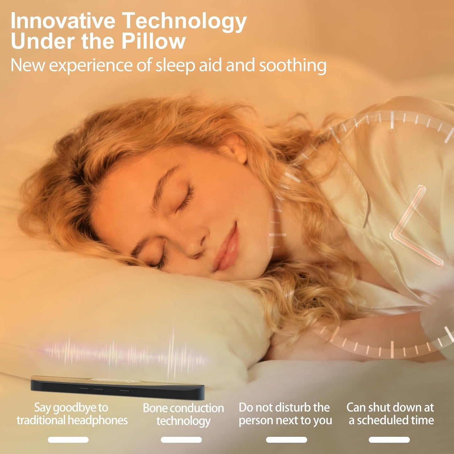 Hesond Pillow Speaker Bone Conduction White Noise with LED Display Timer | Bluetooth Stereo Wireless Music Mini Portable Sleep Headphones Bar Sleep Speaker for Side Sleepers Supports TF Card (Black)