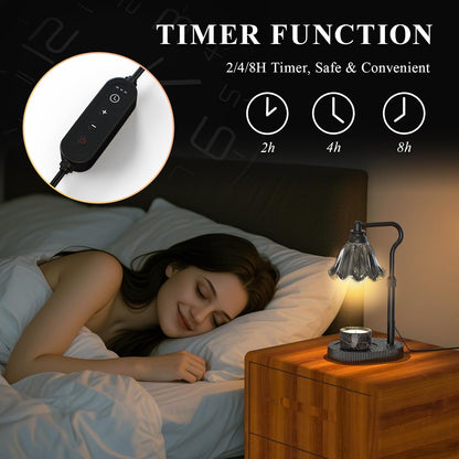 Flower Candle Warmer Lamp,Adjustable Timer & Dimmer(Green) | Adjustable height fits jars. Timer & dimmer safe melt. 2 bulbs & heat-proof base. Perfect for bedroom, office, or gifting.