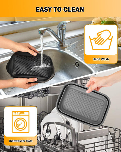Air Fryer Silicone Liners Collapsible 2-Pack for bella Slim 4Qt(3.3lb) | Reusable Airfryer Silicone Pot Baking Basket Insert Accessories, Non Stick, Easy Cleaning, Gray+Black