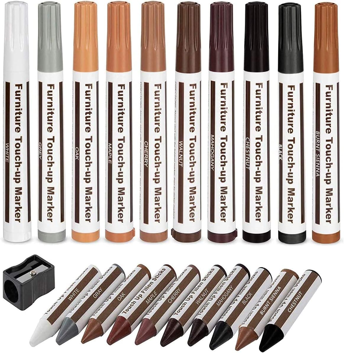 DAIXISM Furniture Markers Touch Up,Wood Filler Floor Scratch Repair Kits,Set of 21-Markers and Wax Sticks with Sharpener Kit for Funiture Repair,Floor Scratch.
