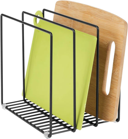 mDesign 3 Slot Tray and Pan Rack — Metal Wire Rack for Pantry and Kitchen Storage — Freestanding Pan Lid Holder Also for Baking Trays and Crockery – Silver