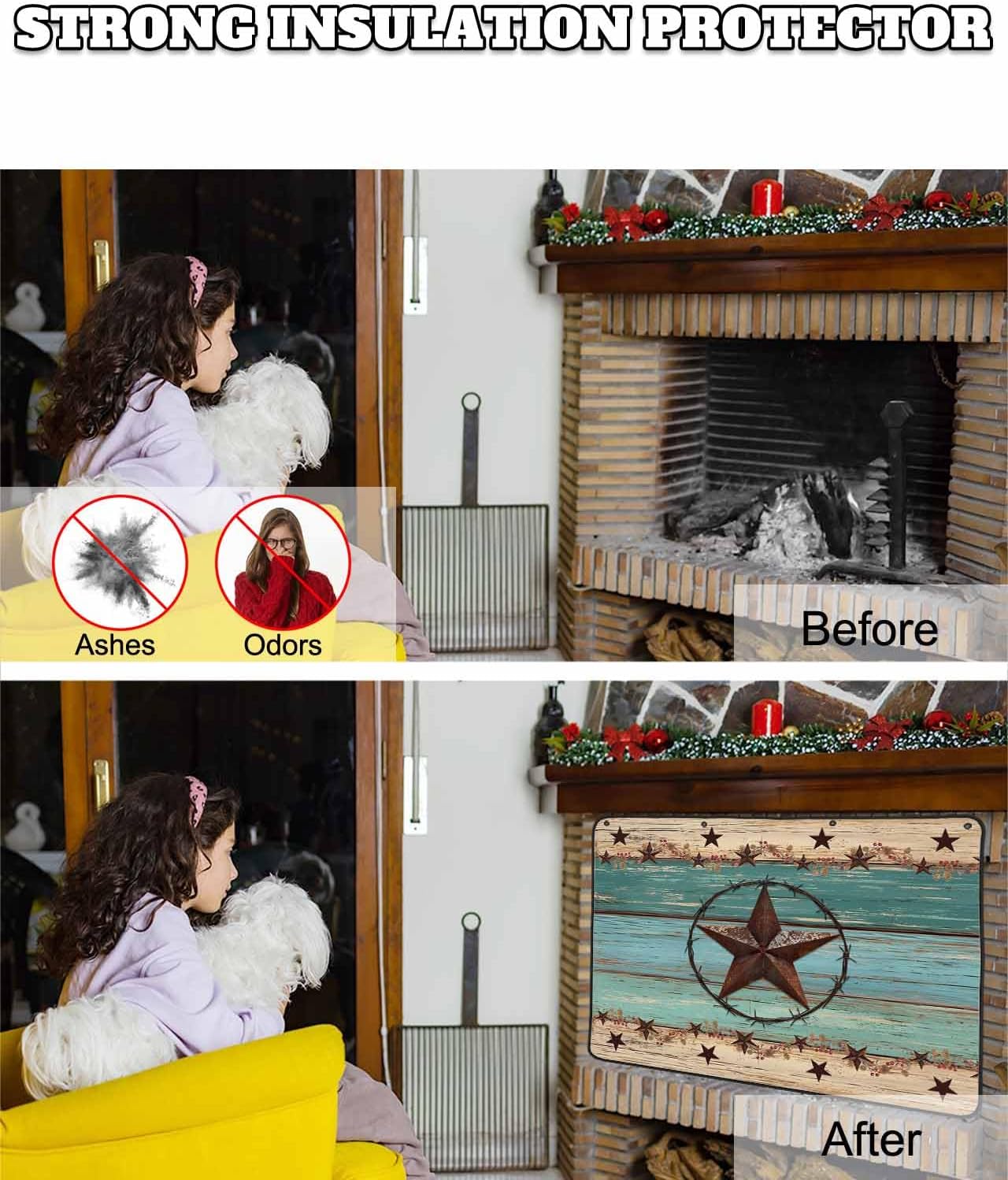 Magnetic Fireplace Cover Texas Star Teal Blue Fireplace Screen Decorative Farm Wood Grain Insulation Fireplaces Blocker Blanket Save Energy Fireplaces Draft Stopper Covers for Living Room 39x32 Inch