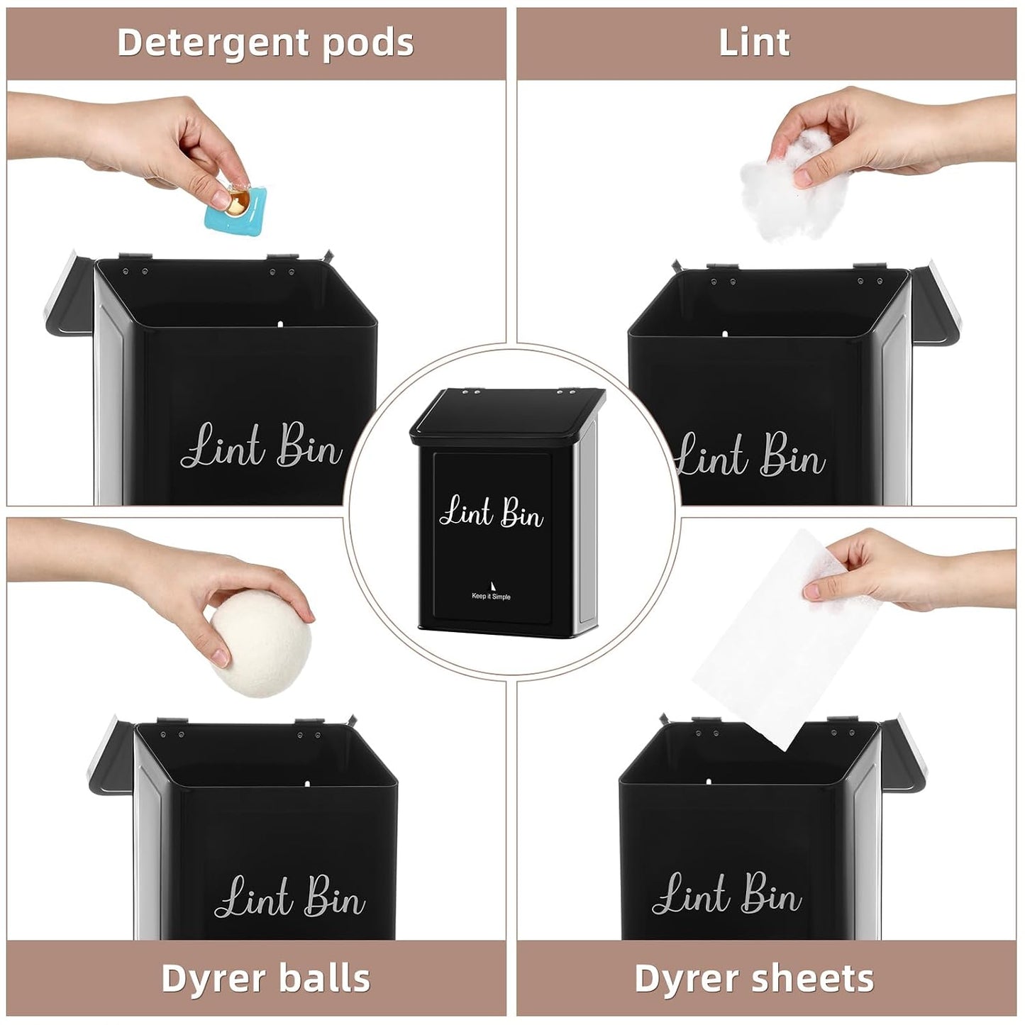 SUBEKYU Magnetic Lint Bin for Laundry Room Organization and Storage,White | Wall Mounted Metal Lint Box Holder Trash Can with Lid for Dryer,Lint Basket for Laundry Room Decor