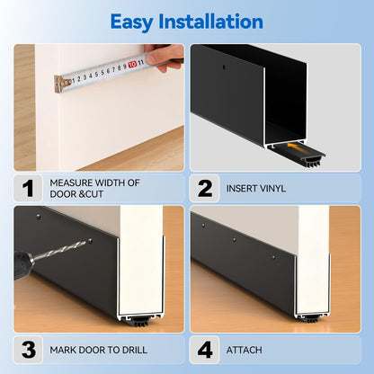 36" Metal Door Sweep with Kick Plate for 1-3/4" Thick Standard Exterior Doors, Aluminum and Vinyl U-Shape Screw-on Draft Stopper for Bottom, Blocks Dust, Insects & Drafts Saves Energy(Black)