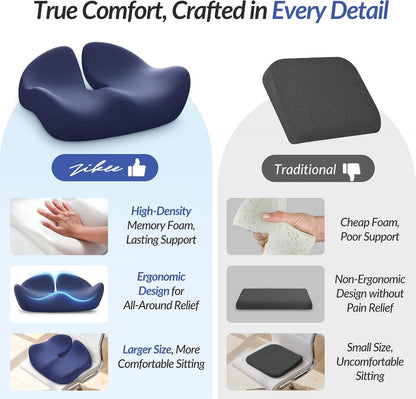 ZIKEE Contoured Ergonomic Seat Cushion for Effective Pain Relief, Non-Slip | Office Chair Cushion for Sciatica, Back, Tailbone Pain Relief, High-Density Memory Foam Car Seat Cushion for Sitting Comfort