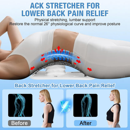Back Stretcher for Lower Back, Pneumatic Adjustable Lumbar Support Board with 10 Magnets and 90 Massage Points, Daily Back Stretching Device for Home, Office, Yoga and Travel