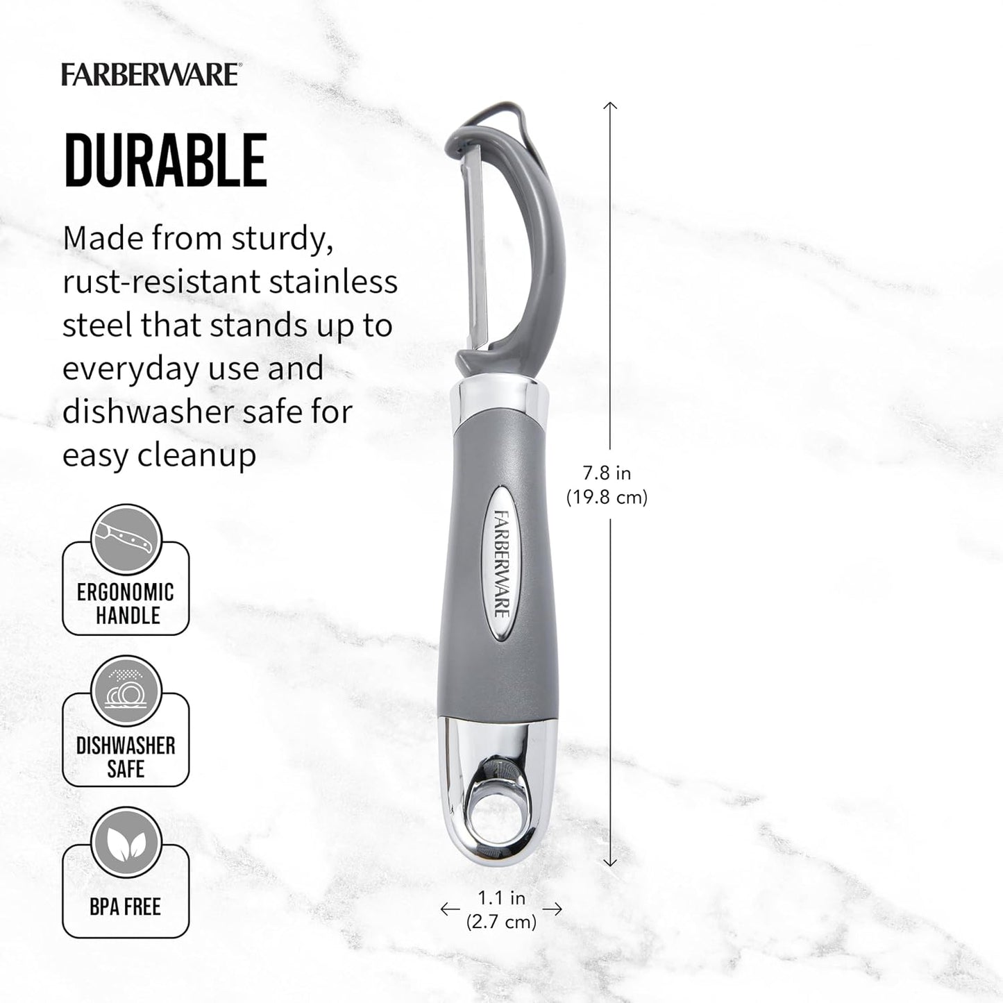 Farberware Vegetable Peeler, Pro2 Euro Peeler with Sharp Stainless Steel Swivel Blade and Ergonomic Handle, Dishwasher Safe, Aqua Sky