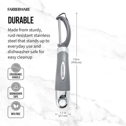 Farberware Vegetable Peeler, Pro2 Euro Peeler with Sharp Stainless Steel Swivel Blade and Ergonomic Handle, Dishwasher Safe, Aqua Sky