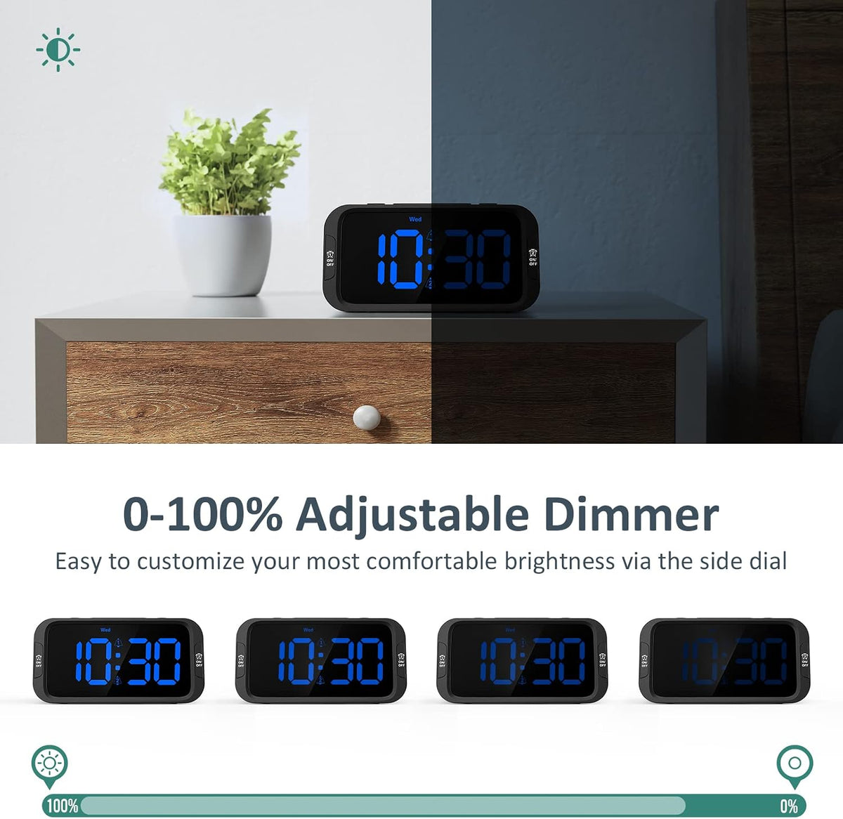 Odokee Digital Dual Alarm Clock for Bedroom with 0-100% Dimmable Display