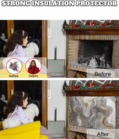 Magnetic Fireplace Cover Sage Green Marble Fireplace Screen Decorative Abstract Fluid Art Insulation Fireplaces Blocker Blanket Save Energy Fireplaces Draft Stopper Covers for Living Room 36x30 Inch
