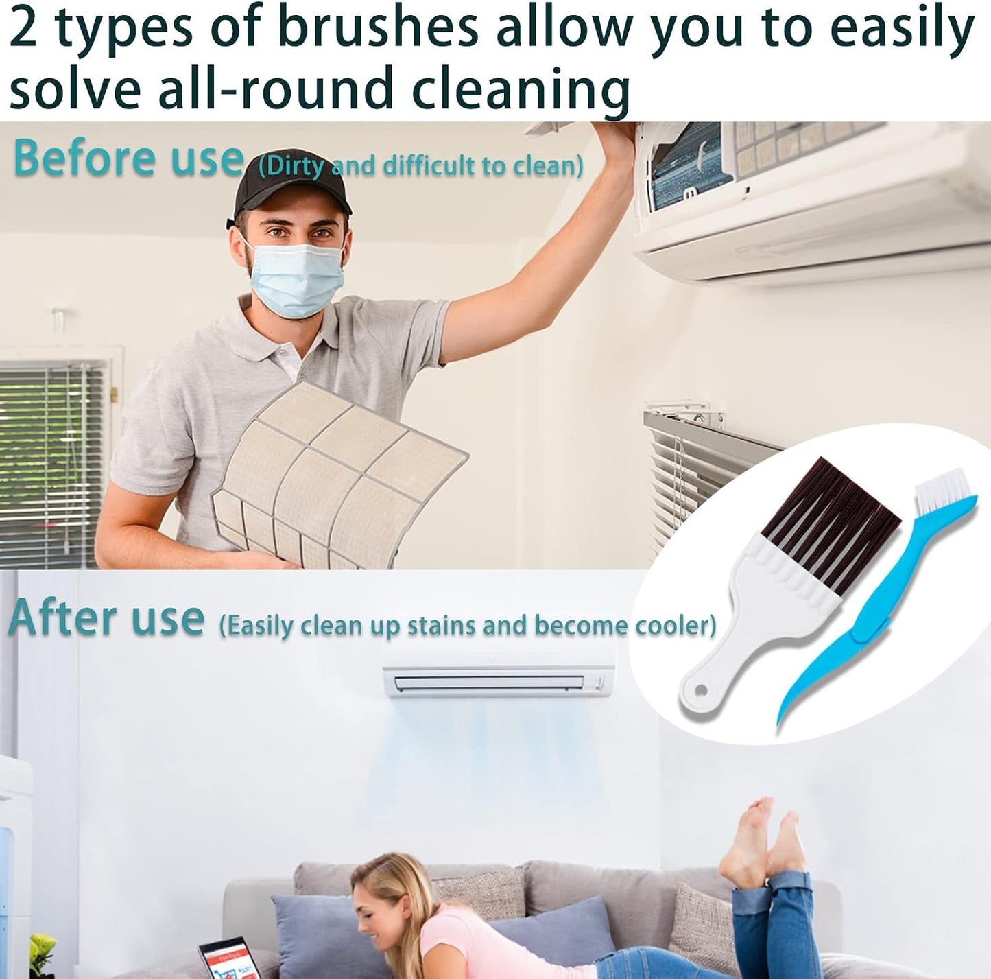 5 Pcs Air Conditioner Fin Cleaner Set 3 Different Ac Fin Comb Condenser Fin Straightener,2 Different Brush Condenser Ac Coil Cleaner Air Refrigerator Fin Cleaner Evaporator Radiator Repair Clean Tool