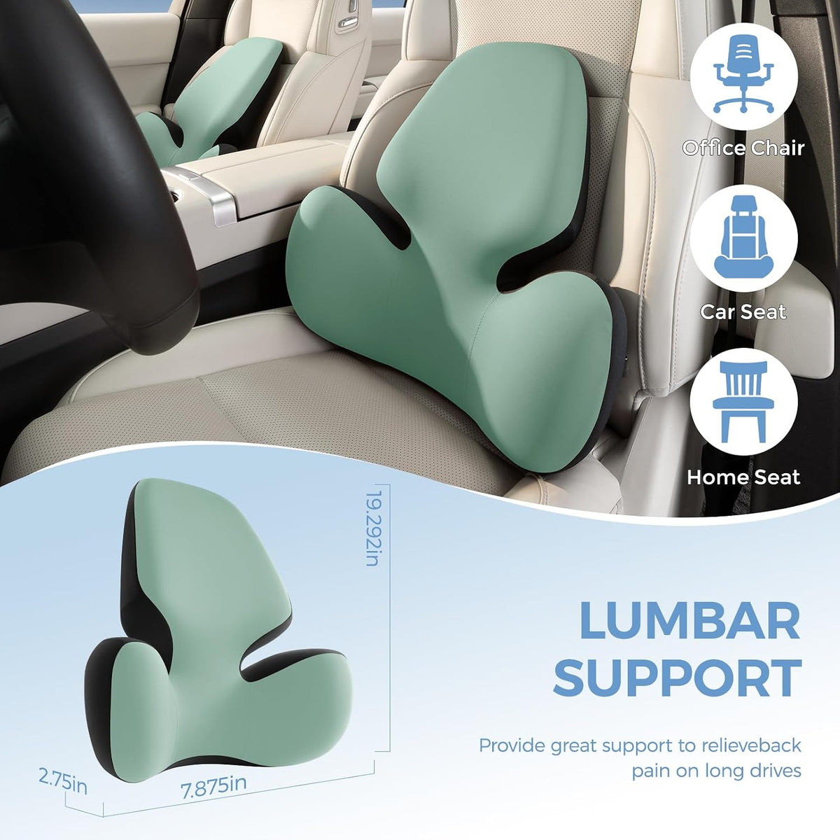 BEBAS Lumbar Support Pillow for Car, Memory Foam Back Cushion for Driving