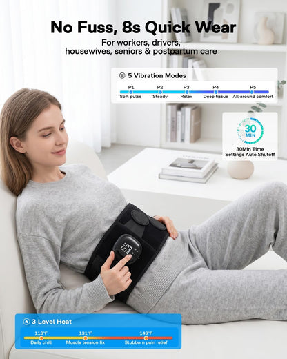 Cordless Heating Pad for Back, Graphene 5 Massage Mode Warmth Rechargeable Heated Waist Belt for Back Pain Relief, 3 Heat Level 30-Min Auto-Off 35dB No Noise, Gifts for Women Men Senior