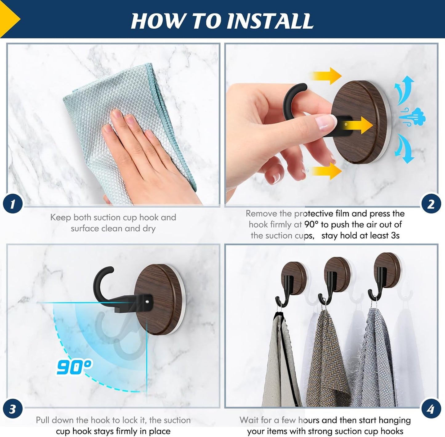 MOTAIPEAK Suction Cup Hooks for Shower,Shower Hooks Mounting on Glass Doors, Tile, Mirrors, Metals,Hook for Hanging Towels, Robe, Loofah, Jackets-Black(2 Pack)