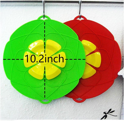 2Pcs Spill Stopper Lid Cover, Boil Over Safeguard, 10.2 inch Silicone Spill Stopper Pot Pan Lid, Multi-Function Cooking Tool, Kitchen Gadgets, for Cooking Cover, Parents, Friends, Green& Red