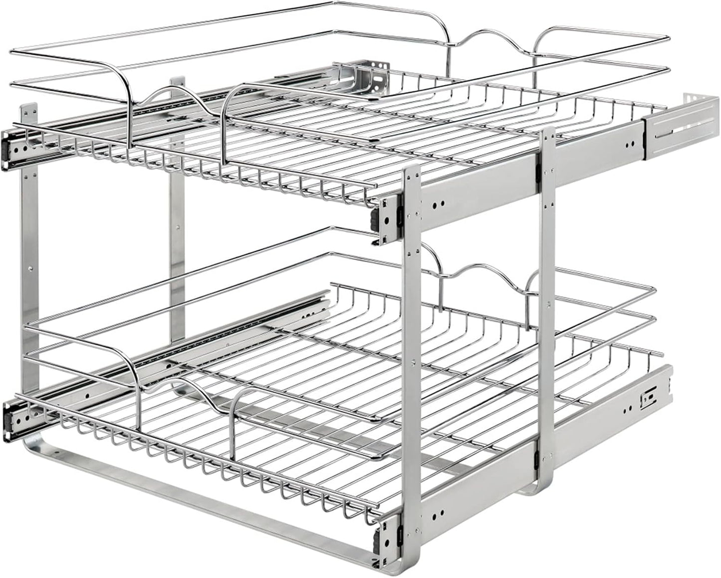 Rev-A-Shelf Pullout Organizer for Cabinets, Min Opening Width of 18" | STwo-Tier Steel Shelf for Kitchen or Vanity Cabinet Organization, Heavy Gauge Wire Slide Out Storage Basket, 5WB2-1822CR-1